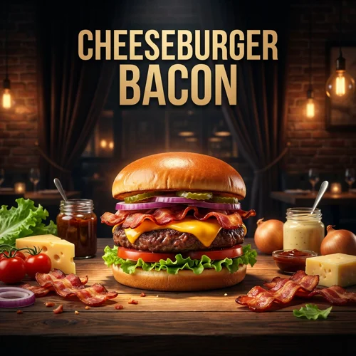 Create a high-end food advertising poster in a dark moody restaurant atmosphere with cinematic lighting, warm highlights, rich colors, shall